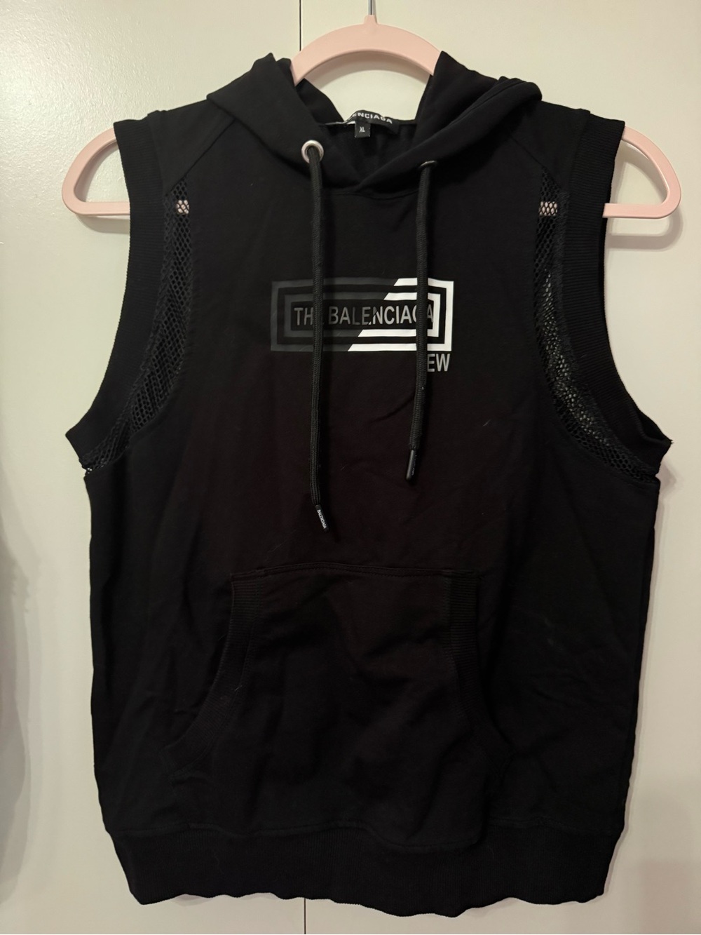 Balenciaga Black Sleeveless Hoodie with Front Logo Panel